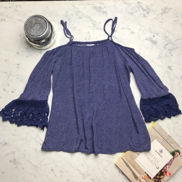 Alya Tops - Alya Blue Cold Shoulder 3/4 Bell Seeve Blouse Top